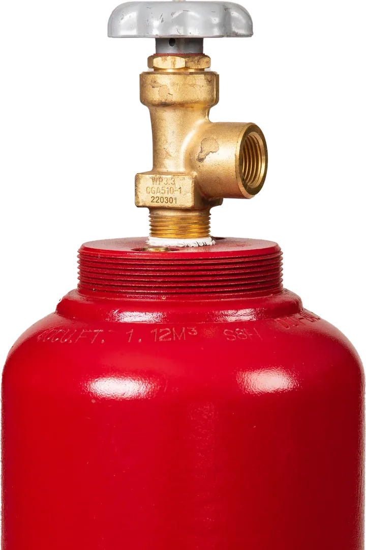 Cilindro de acetileno vermelho com válvula, produto Oxigás